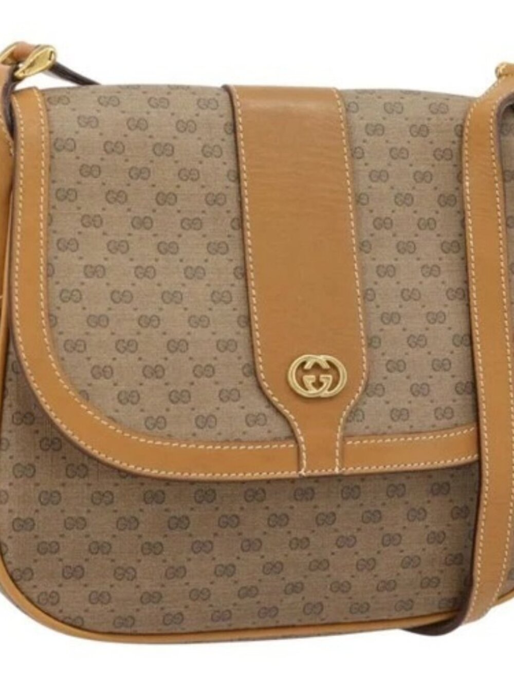 GUCCI Micro GG Supreme Shoulder Bag PVC Beige Gold 001 41 4425 Auth ka4370
